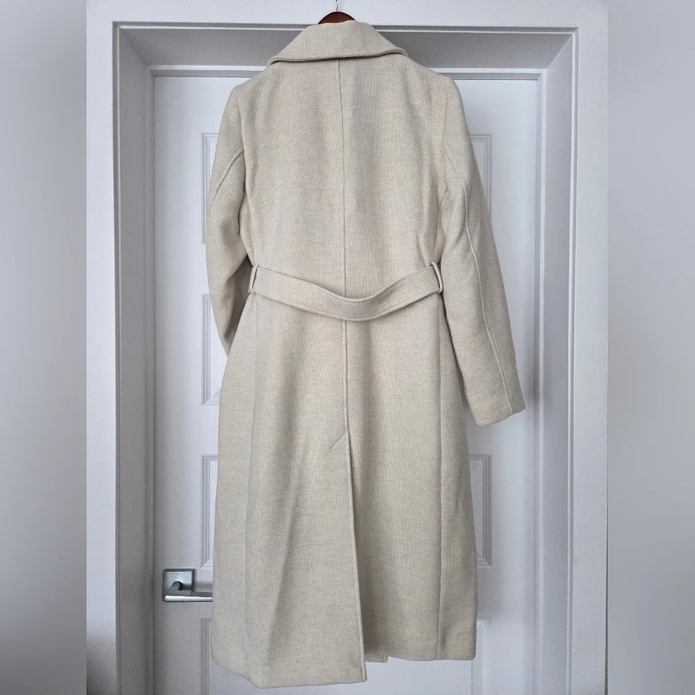 H&M Long Belted Coat, Cream, Size M - Picture 3 of 15